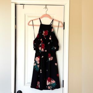 Black Floral Halter Dress with Pink & Red Roses